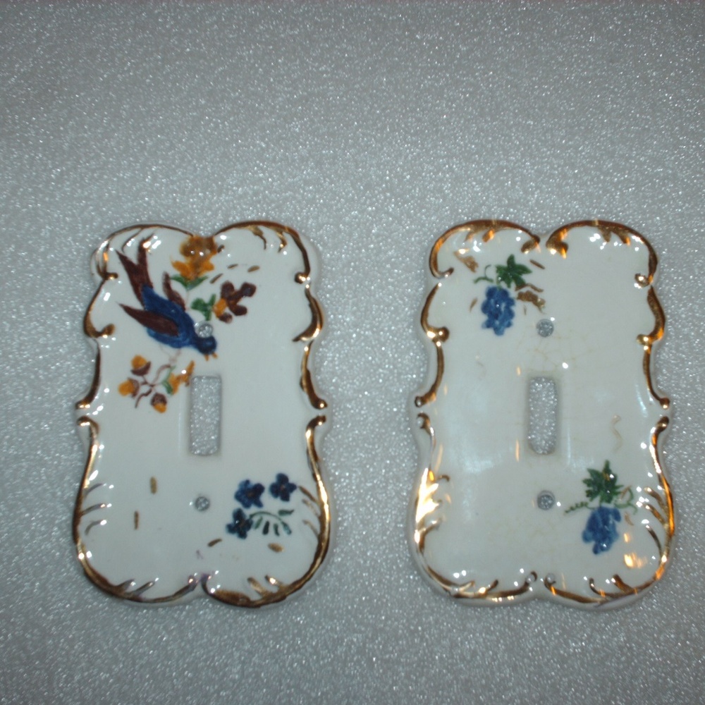 Antique hand-painted porcelain light switch covers - Picture 2 of 8